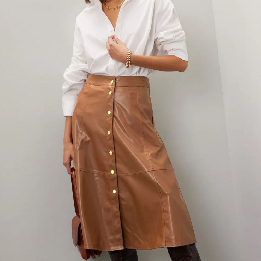 Zara NWT midi-skirt faux leather A line Size Medium